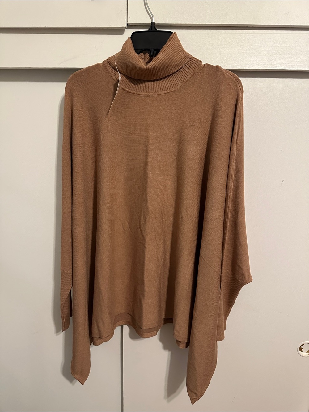 Alfani Turtleneck Poncho Sweater in Camel with detailed sleeves.